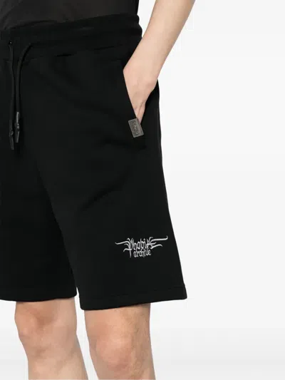 Phobia Embroidered Gothic Logo Cotton Shorts In Black