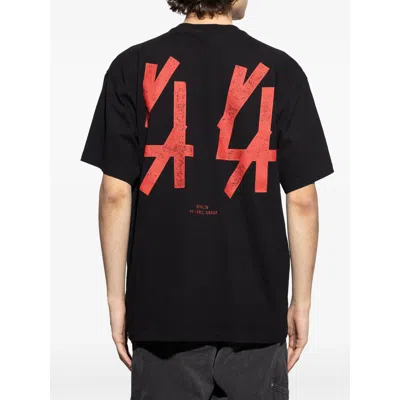44 Label Group Black T-shirt With Print On The Front And Maxi Logo On The Back In Black
