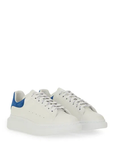 Alexander Mcqueen Men White Leather Sneakers With Blue Suede Heel In White