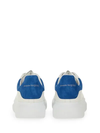 Alexander Mcqueen Men White Leather Sneakers With Blue Suede Heel In White