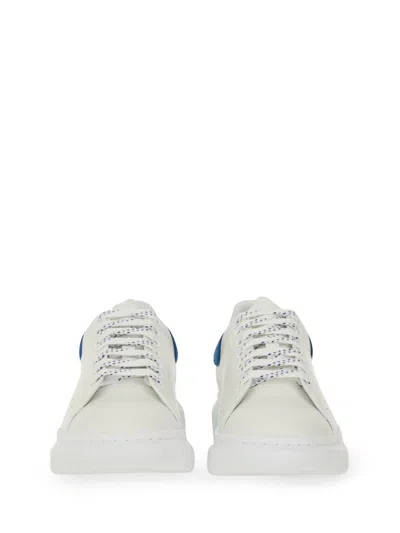 Alexander Mcqueen Men White Leather Sneakers With Blue Suede Heel In White