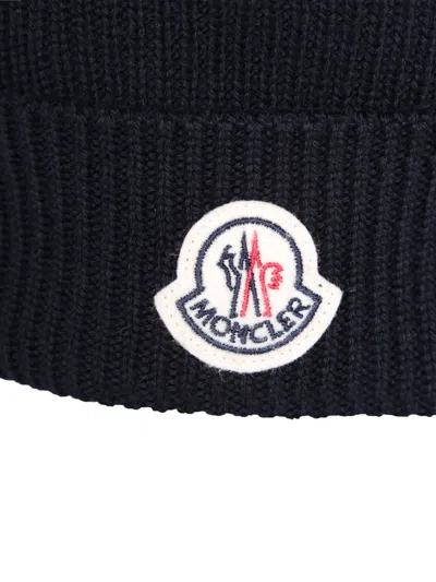 Moncler Wool And Cashmere Beanie In Navy Blue In Blue