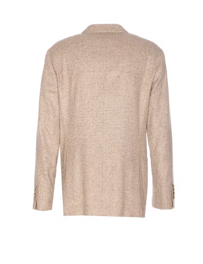 Brunello Cucinelli Double-breasted Puppytooth Cashmere And Silk-blend Suit Jacket In Neutral