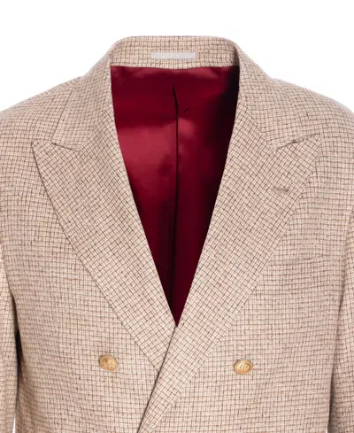 Brunello Cucinelli Double-breasted Puppytooth Cashmere And Silk-blend Suit Jacket In Neutral