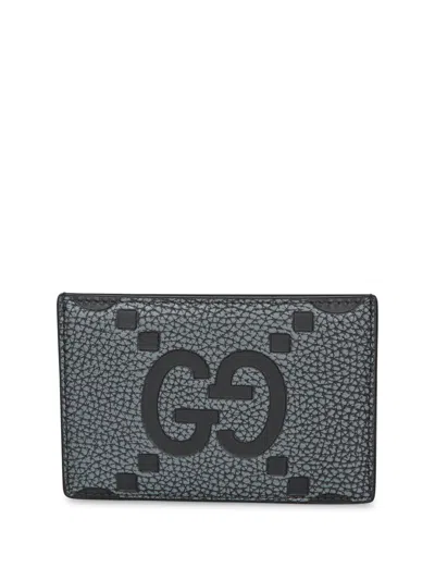 Gucci Jumbo Gg Leather Cardholder In Gray