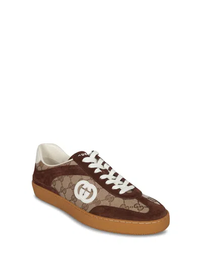 Gucci Men G75 Low-top Supreme Gg Fabric And Suede Sneakers In Brown