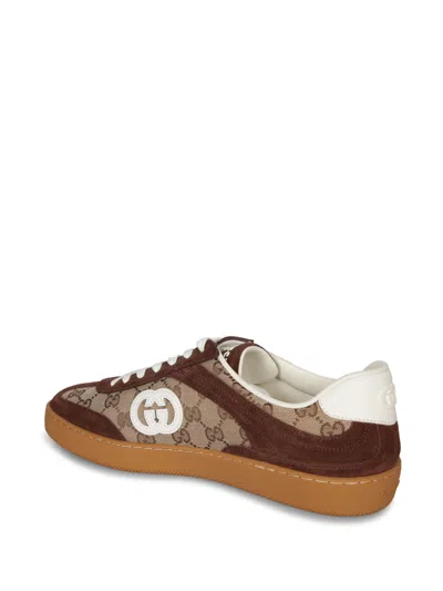 Gucci Men G75 Low-top Supreme Gg Fabric And Suede Sneakers In Brown