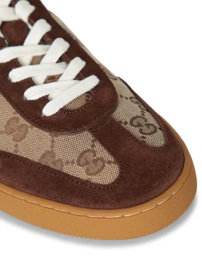 Gucci Men G75 Low-top Supreme Gg Fabric And Suede Sneakers In Brown