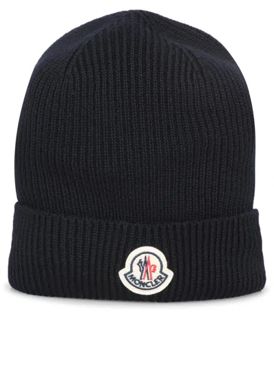 Moncler Wool And Cashmere Beanie In Navy Blue In Blue
