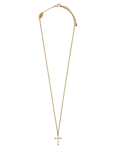Dsquared2 Vintage Cross Necklace With Polished Finish And Adjustable Chain In Gold