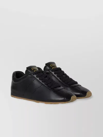 Miu Miu Plume Nappa Leather Sneakers Shoes In Black