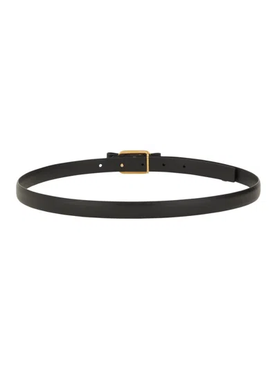 Ferragamo Slim Gold-tone Hardware Belt In Black