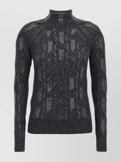 Ermanno Scervino Cable Knit Mock Neck Sweater With Ribbed Hem In Black