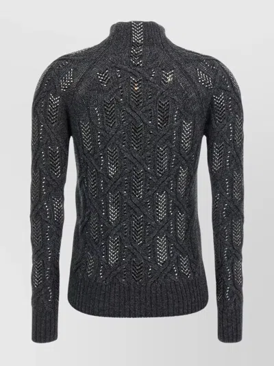 Ermanno Scervino Cable Knit Mock Neck Sweater With Ribbed Hem In Black