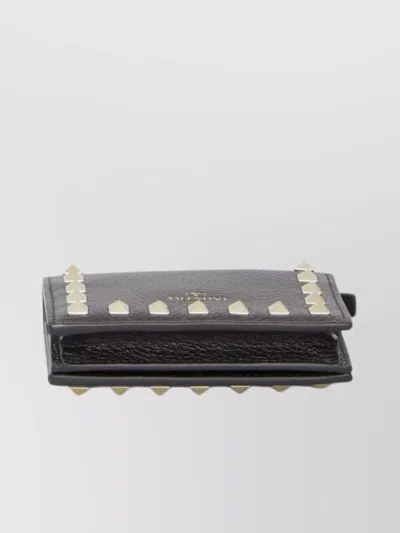 Valentino Garavani Grained Leather Studs Bi-fold Wallet In Gray