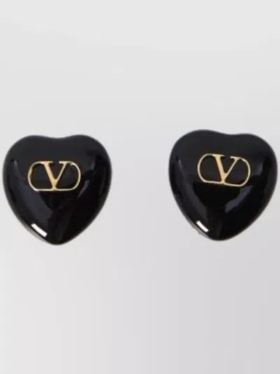 Valentino Garavani Heart-shaped Royal Earrings Gold Detailing In Black