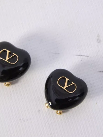 Valentino Garavani Heart-shaped Royal Earrings Gold Detailing In Black