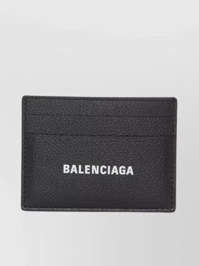 Balenciaga Logo-print Grained Leather Card Holder Accessories In Black