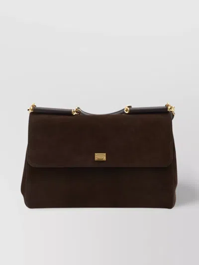 Dolce & Gabbana Sicily Small Leather-trimmed Suede Shoulder Bag In Brown