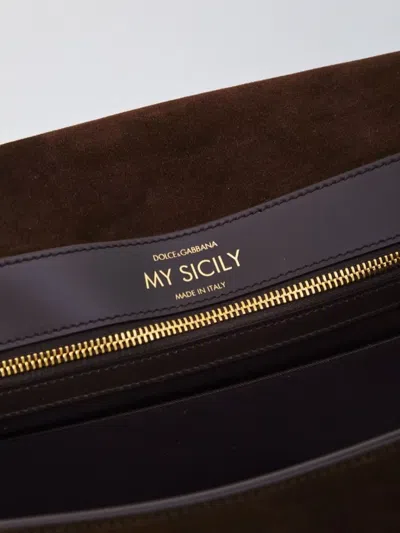 Dolce & Gabbana Sicily Small Leather-trimmed Suede Shoulder Bag In Brown