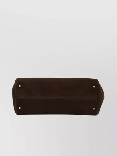 Dolce & Gabbana Sicily Small Leather-trimmed Suede Shoulder Bag In Brown