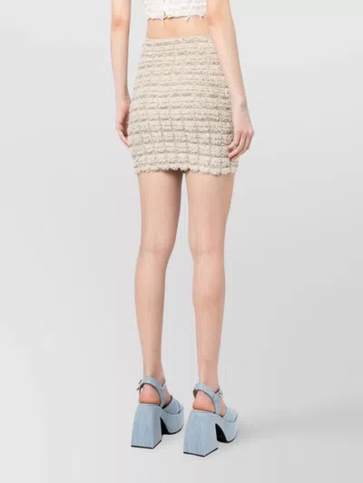 Balmain Button Embellished Front Zip Tweed Mini Skirt In Beige