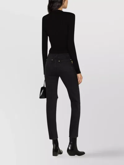 Balmain Structured Shoulder Black V-neck Cardigan With Decorative Buttons In Black