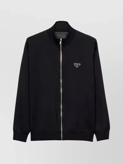 Prada Mens Black Superfine Triangle-logo Wool Knitted Cardigan In Black