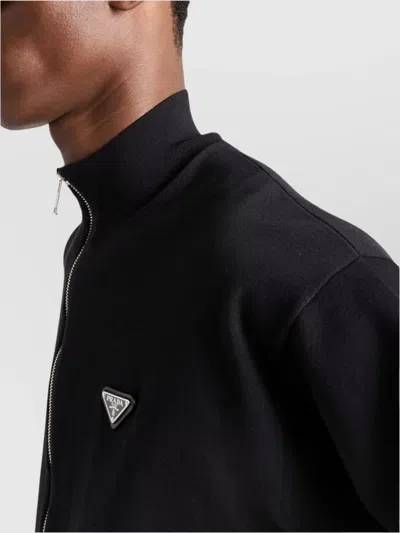 Prada Mens Black Superfine Triangle-logo Wool Knitted Cardigan In Black