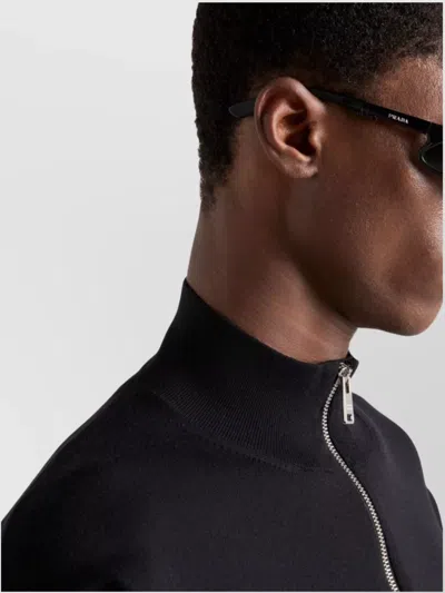 Prada Mens Black Superfine Triangle-logo Wool Knitted Cardigan In Black