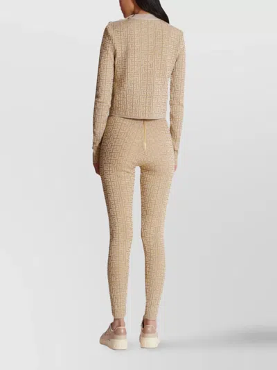 Balmain Ribbed Contrast Knit Leggings With High Waist In Neutral