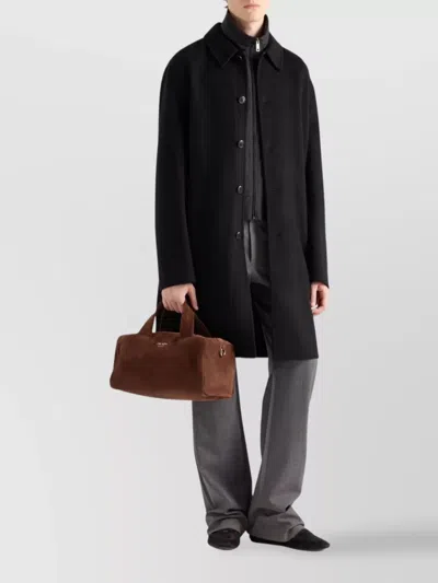 Prada Long Sleeve Single Breasted Coat With Side Pockets And Back Vent In Black