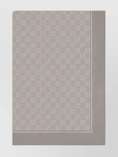 Gucci Gg Monogram Square Scarf With Bordered Edge In Gray