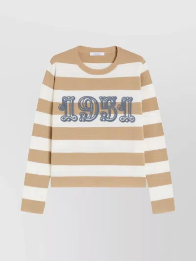 Max Mara Wool Sweater With Embroidered Stripes And Crew Neck In Multi
