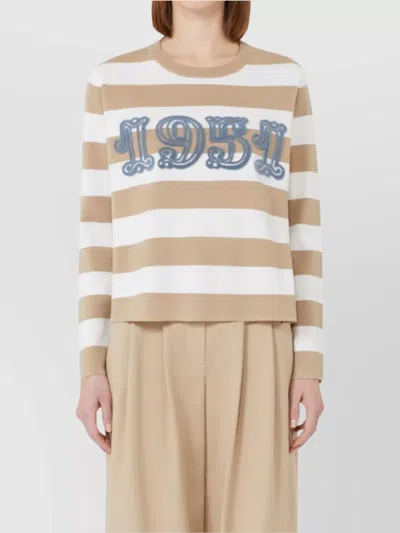 Max Mara Wool Sweater With Embroidered Stripes And Crew Neck In Multi
