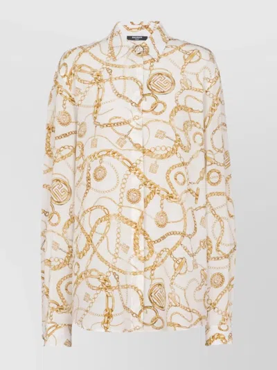Balmain Logo Printed Silk Shirt In Neutral