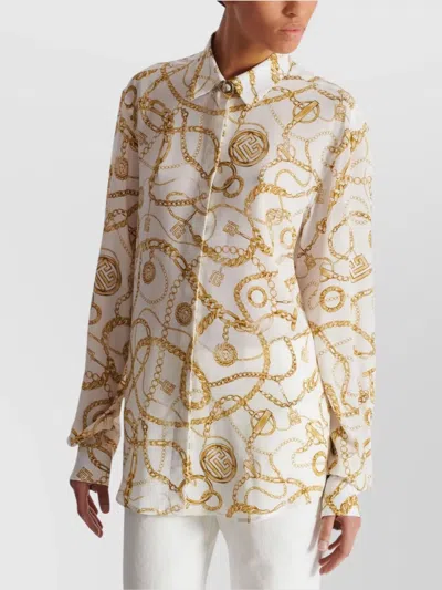 Balmain Logo Printed Silk Shirt In Neutral