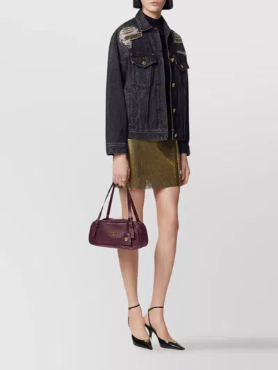 Versace Denim Jacket Distressed Front Pockets In Black