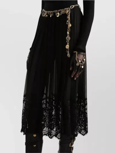 Dolce & Gabbana Gonna Midi In Chiffon And Black Lace In Black