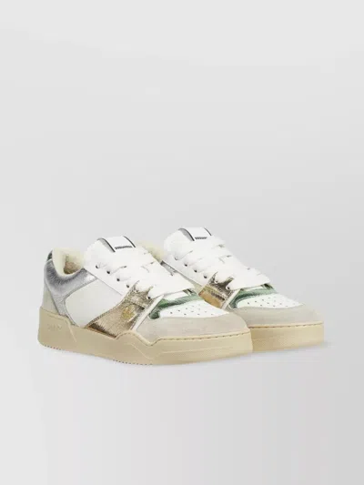 Dsquared2 Embroidered Metallic Perforated Sneakers In White