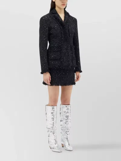 Msgm Fringed Lapel Jacket Textured Fabric In Black