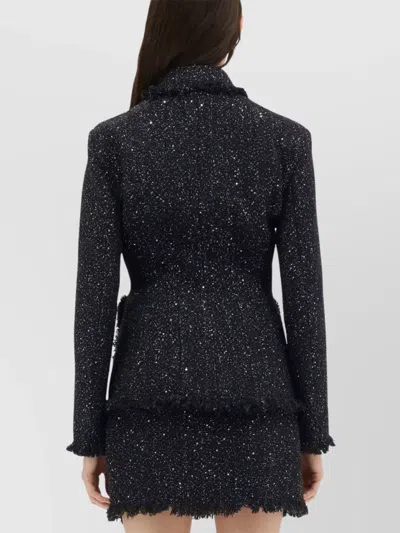 Msgm Fringed Lapel Jacket Textured Fabric In Black
