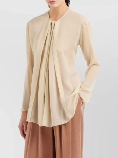 Giorgio Armani Silk Draped Shirt Front Pleats In Neutral