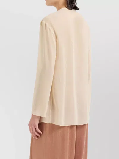 Giorgio Armani Silk Draped Shirt Front Pleats In Neutral