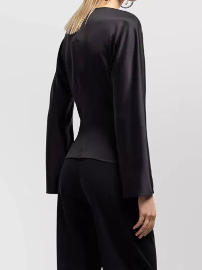 Giorgio Armani Silk Satin Draped V-neckline Waist Long Sleeves In Black