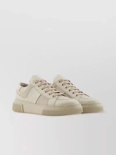 Giorgio Armani Nude Leather And Fabric Sneakers In Neutral