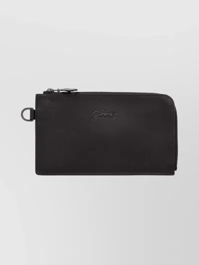 Longchamp Le Pliage Embossed Leather Cardholder In Black