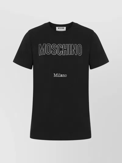 Moschino Short Sleeve Crew Neck Top In Black