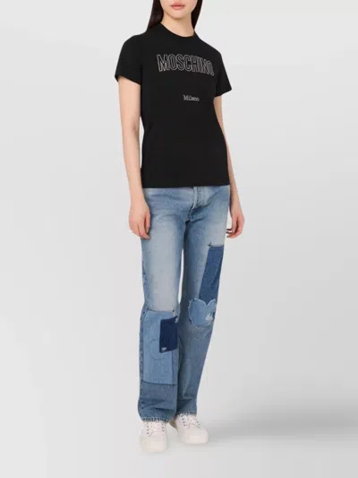 Moschino Short Sleeve Crew Neck Top In Black