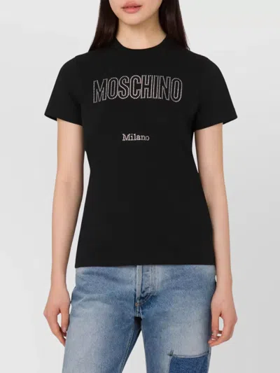 Moschino Short Sleeve Crew Neck Top In Black
